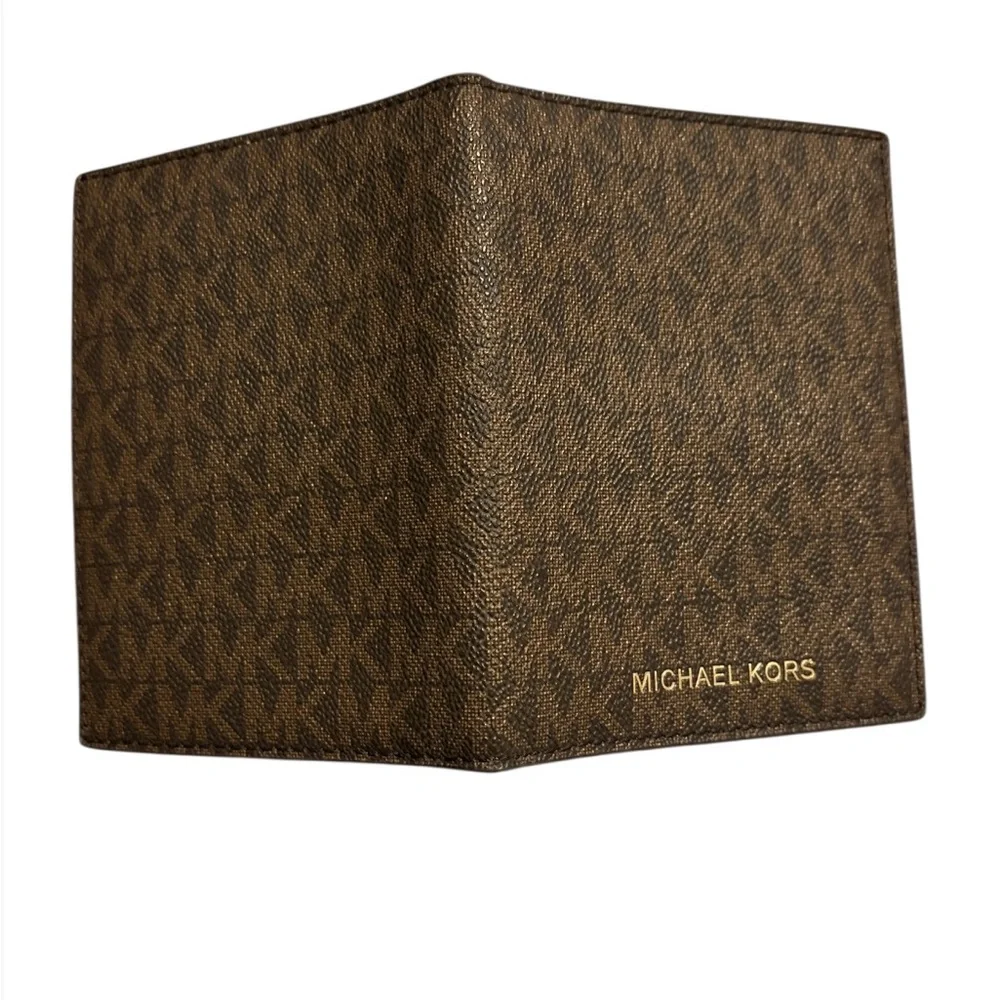 Michael Kors MK Brown Logo Bifold Wallet Card Holder Leather